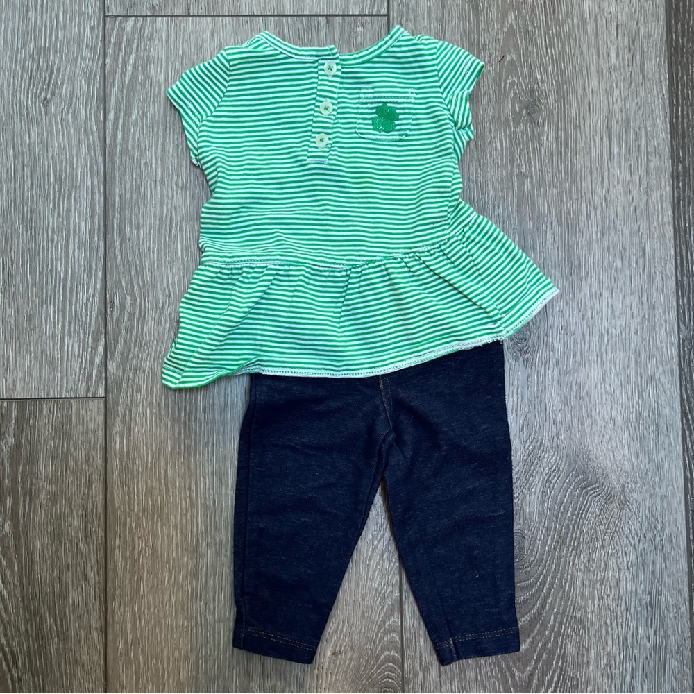 CARTERS 2PC ST PATRICKS DAY SHIRT PANTS GREEN 6MO